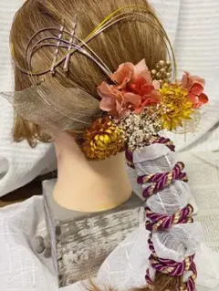 ドライフラワー髪飾り　レッド×オレンジ　成人式　ピック10本セット　卒業式結婚式