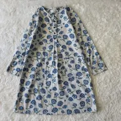 Sunny Clouds　青いアネモネトップス　割烹着　チュニック　L　綿