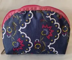 【美品】LeSportsac ポーチ 花柄 デニム風 コスメポーチ
