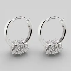小リング付き　シルバーフープピアス　CZ ジルコニア　S925刻印【両耳セット】