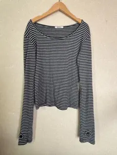 BEIDELLI ボーダー ロングTシャツ 長袖 Uネック グレー 韓国