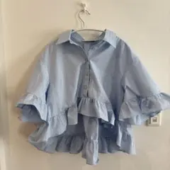 Lサイズgu ジーユー ロク ペプラムシャツ（5分袖)rokh ブルーストライプ