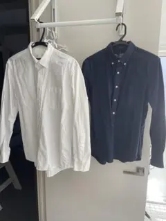 【週末限定】美品⭐️無印良品　ホワイト・ネイビー長袖シャツ 2点セット　M