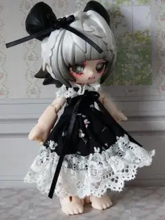 手作り♪萌獣魔法サイズ*ぷちロリィタなワンピ*黒×白小花*小物追加不可