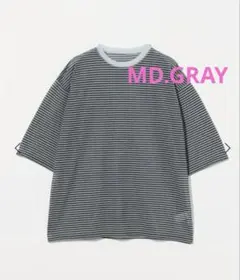 6（ROKU） コットンナイロン シアーボーダーTシャツ　MD.GRAYのサムネイル