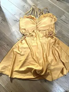 イエロー フロントギャザー ワンピース水着