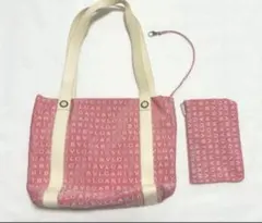 ※値下げ※【美品】ブルガリ　トートバッグ　ロゴマニア　ポーチ付き キャンバス