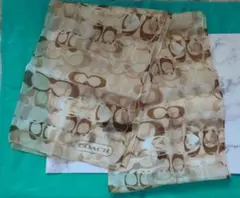 COACH シルク風スカーフ ベージュ系