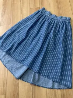 キッズ　デニム　フレアスカート　ストライプ柄　150㎝