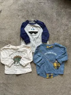 80 恐竜 チェック 車 パトカー ロンT シャツ 3枚セット