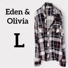 Eden & Olivia 【L】パープル系チェック長袖シャツ