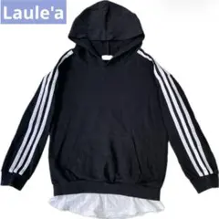 Laule'a Girls 長袖パーカー 3本ライン 黒 140