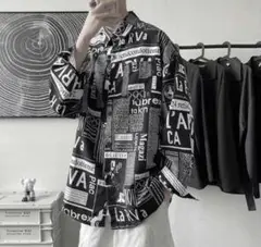 【ラスト２】柄シャツ オーバーサイズ 長袖 英字 総柄 2XL ユニセックス