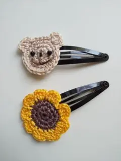 ハンドメイド ひまわりとクマのパッチンピン