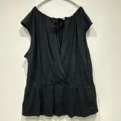 バナナリパブリック カットソー フレンチスリーブ ペプラム 2L 黒 綿 絹
