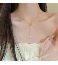 ロング　ネックレス　ゴールド　チャーム　ハート　マンテル　チェーン　フェミニン