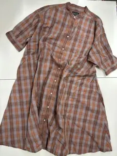 PENDLETON ブラウン系チェック 五分袖シャツワンピース