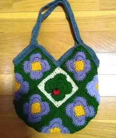 最終価格 手編み 花柄トートバッグ ハンドメイド