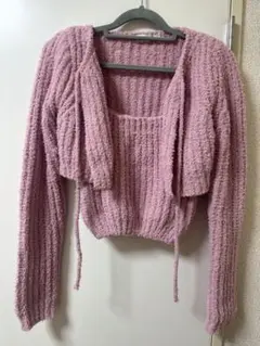 ピンク クロップドカーディガン