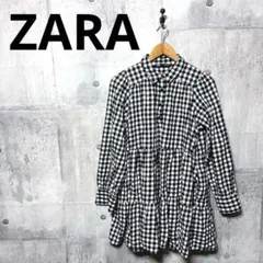 ZARA ザラ ギンガムチェック 長袖プルオーバーフランネルワンピース M