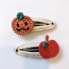 カボチャ&りんごヘアピンセット♪パッチンピン　赤ちゃん　ベビー　キッズ