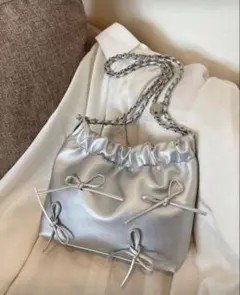 【新品・未使用】SHEIN シーイン　ハンドバック　シルバー　リボン付き
