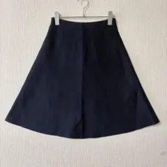 INDIVI /ネイビー ニットひざ丈フレアスカート ストレッチ ウエストゴム