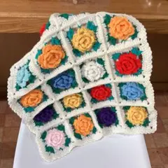 お花モチーフ編み　ブランケット　値下げ