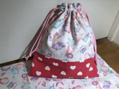 給食袋＆ランチョンマット シェル＆コスメ柄　アイボリー① ハンドメイド