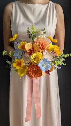 ウエディングブーケ　クラッチブーケ　アーティフィシャルフラワー　造花　前撮り　蘭