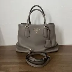 PRADA プラダ 2WAY トート ハンド バッグ レザー グレージュ