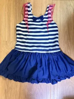ボーダー柄 ワンピース水着 リボン付き　120センチ
