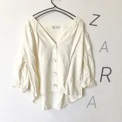 【未使用】ZARA◆リネン Vネック カーディガン 七分袖