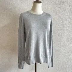 UNIQLO/グレー クルーネック 薄手ニット 長袖セーター 綿カシミア混