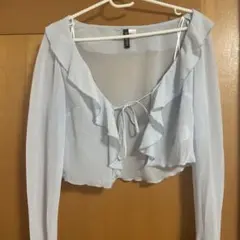 H&M クロップド丈トップス シアーブラウス カーディガン 水色 S