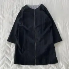 BEARDSLEY ノーカラーハーフコート ジャガード F ブラック 羽織 上品