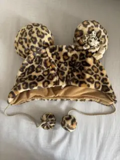 ヒョウ柄 ミッキー型帽子 ミニーマウス付き