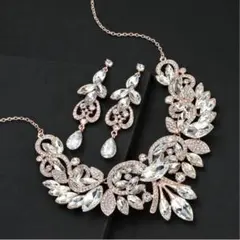 ウエディングアクセサリー2点セットネックレス+ピアス 花嫁用 結婚式 パーティー