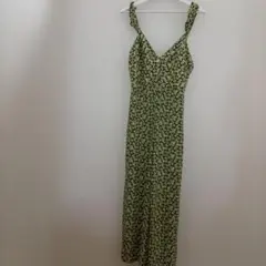 ZARA 花柄 緑色 Vネック オールインワン