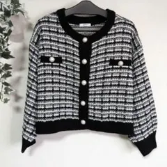 ★最終値下げ★　モノトーン　チェック柄　長袖ニットカーディガン　セーター　L