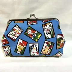 がま口財布　がま口ポーチ　メイクポーチ　ハンドメイド　招き猫　花札調　犬　鳥　①