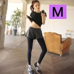 新品 スポーツウェア M 上下 レギンス ヨガ ジム スポーツ 速乾 ブラック