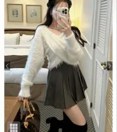 前後2Wayシャギークロスニットトップス［Kz619］アイボリー