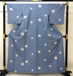 【SALE30%OFF】未使用美品 小紋 単衣 Mサイズ ポリエステル 花 青系