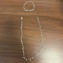 ピンク花モチーフ ネックレスとブレスレットセット