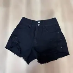 SHEIN ブラック デニムショートパンツ ダメージ加工 Sサイズ