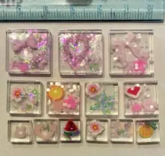 レジン シール 四角 タイルシール フラワー ボンボンドロップ スイカ 花