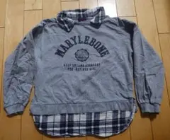 襟付きシャツ重ね着風 グレー トレーナー 160cm