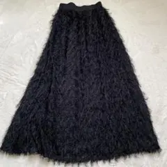 LOULOU WILLOUGHBY フリンジデザイン ブラックフレアスカート