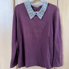 KASTANE ボルドー 長袖Tシャツ チェック襟 フリーサイズ